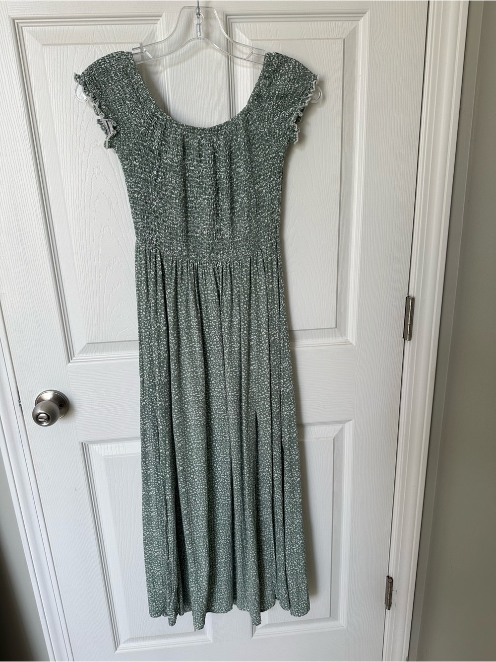 Smocked Maxi Dress in Sage Green.